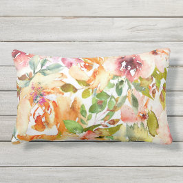 Almofada Lombar Padrão Floral Aquarela Vermelho Ferrugem Verde