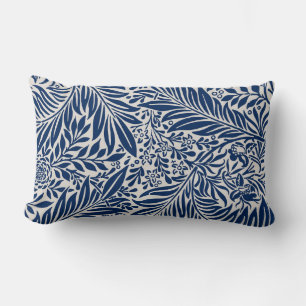 Almofada Lombar padrão floral azul com folhas e flores diversas