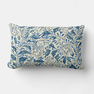 Almofada Lombar Padrão Floral Azul Design Asiático Antiquado