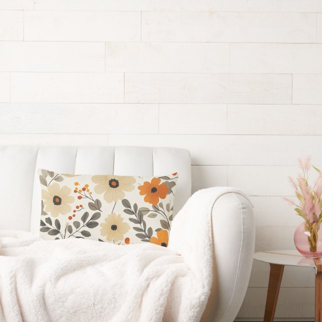 Almofada Lombar Padrão Floral Boho em Tonacottas Quentes (Sofá)