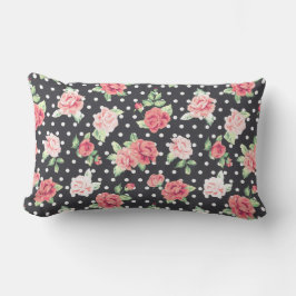 Almofada Lombar Padrão Floral Bolinhas branca em fundo preto