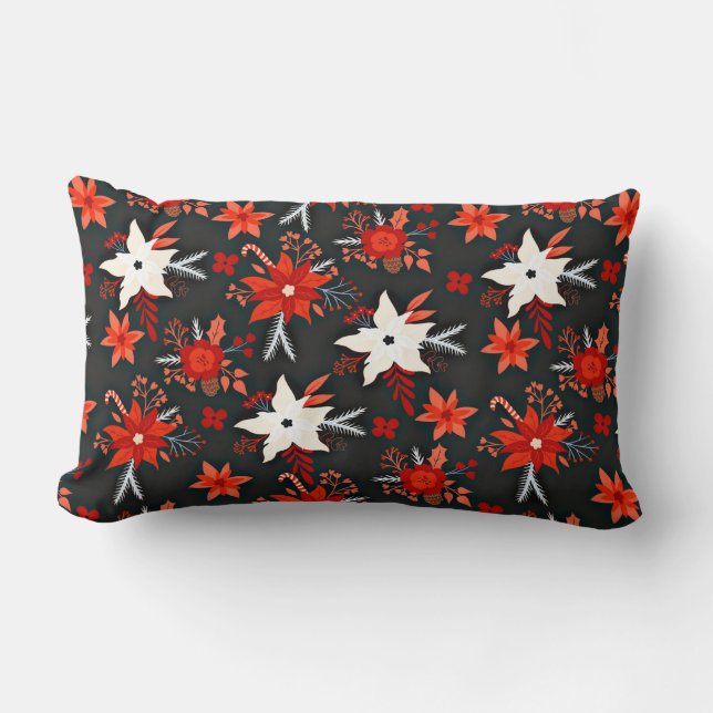 Almofada Lombar Padrão Floral com Flores Brancas Vermelhas- 11438 (Frente)