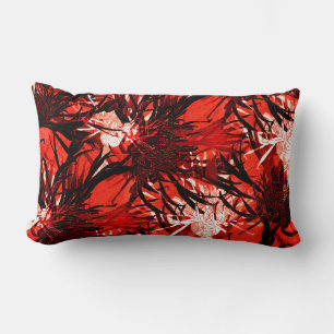 Almofada Lombar Padrão Floral de Abstrato artístico branco e pre