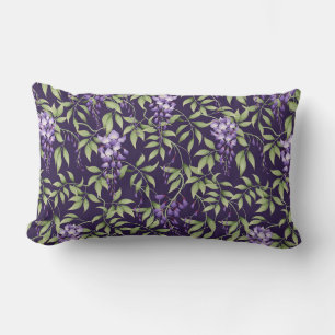 Almofada Lombar Padrão Floral de Folhas Verdes e Wisteria