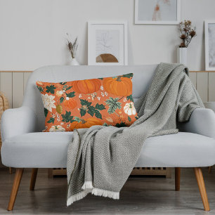 Almofada Lombar Padrão Floral de Outono de Laranja Boho