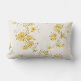 Almofada Lombar Padrão Floral de Rosas Amarelas Vintage Elegantes