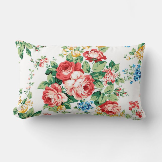 Almofada Lombar Padrão Floral Elegante com Elemento Rosa Design (Frente)
