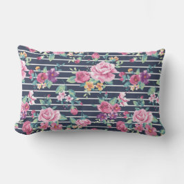 Almofada Lombar Padrão Floral em Rosas de Stripe Púrpura Rosa