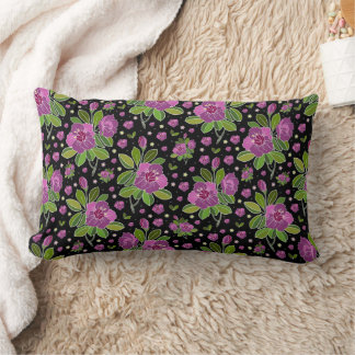 Almofada Lombar Padrão Floral Lilás Rosa Verde Preto