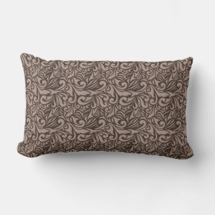 Almofada Lombar Padrão Floral Marrom Elegante sobre Fundo Rosa Cla