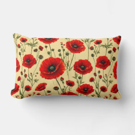 Almofada Lombar Padrão Floral Papoula Vermelha