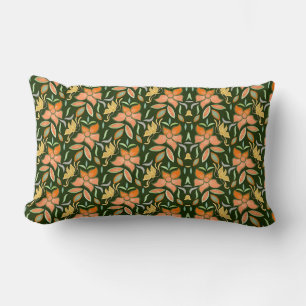 Almofada Lombar Padrão Floral Rico: Flores de Pêssego e Folhas Ver