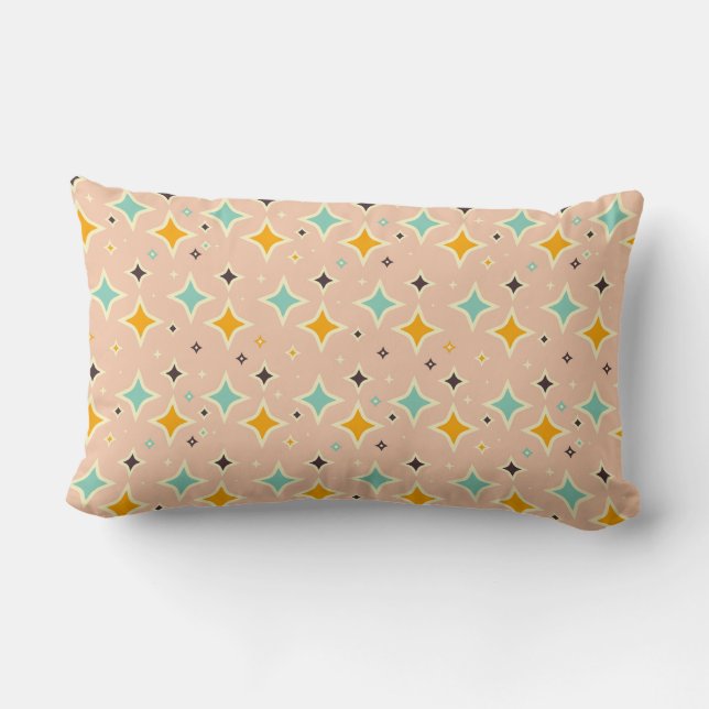 Almofada Lombar Padrão geométrico retrô com azul-turquesa, laranja (Verso)