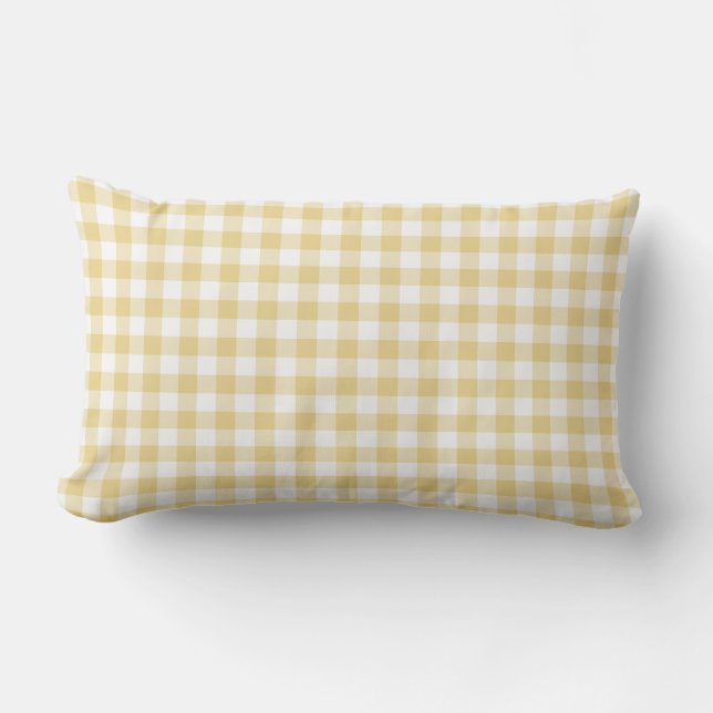 Almofada Lombar Padrão Gingham Amarelo Verificado (Frente)