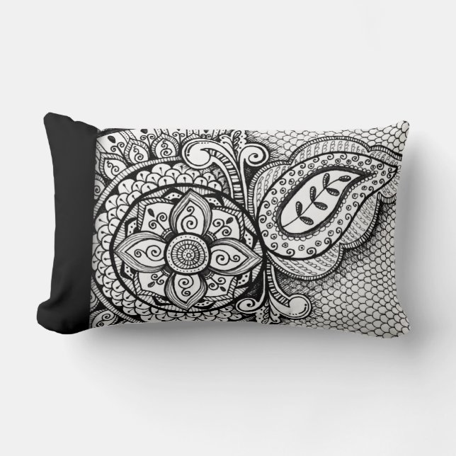 Almofada Lombar Padrão Ikat Batik Exótico de Étnica Tribal Chic Az (Frente)