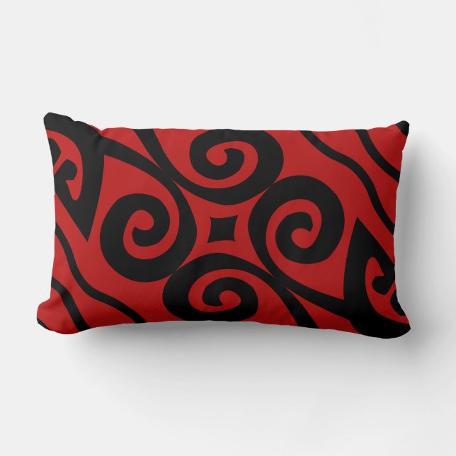 Almofada Lombar Padrão Moderno Elegante Preto E Vermelho (Frente)