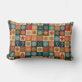 Almofada Lombar Padrão Mosaico Natalino com Flocos de Neve