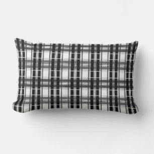 Almofada Lombar Padrão preto e branco Geometria do Tartan verifica
