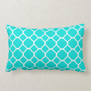 Almofada Lombar Padrão Quatrefoil Turquesa e Branco Brilhante