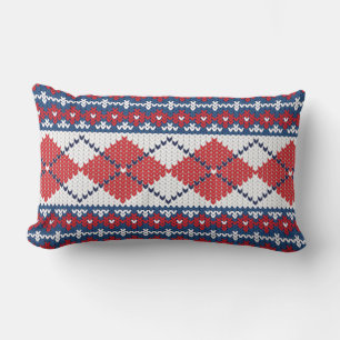 Almofada Lombar Padrão Red Blue & White Nordic Fair Isle Argyle