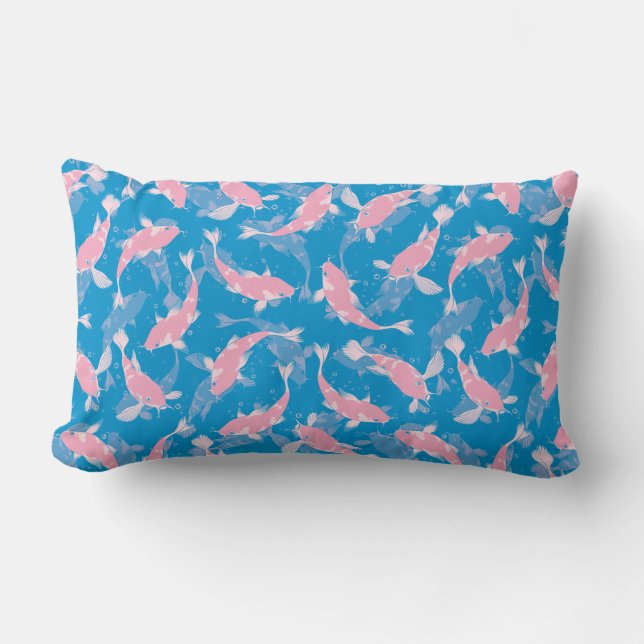 Almofada Lombar Padrão rosa e azul - Peixe Koi (Frente)