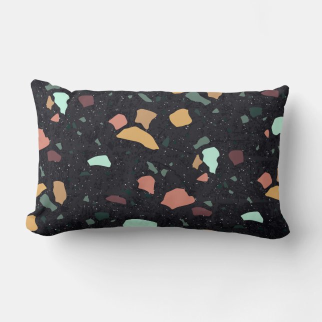 Almofada Lombar Padrão Terrazzo preto (Frente)