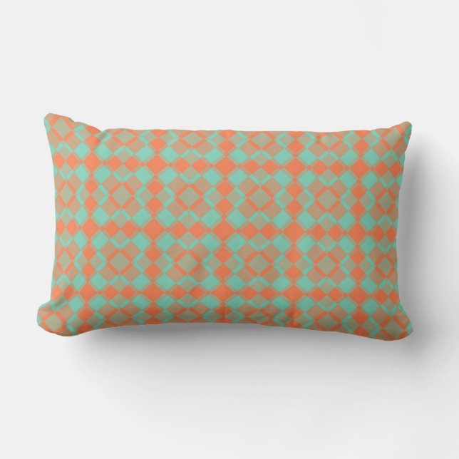 Almofada Lombar Padrão Xadrez Argyle Turquesa Coral (Frente)