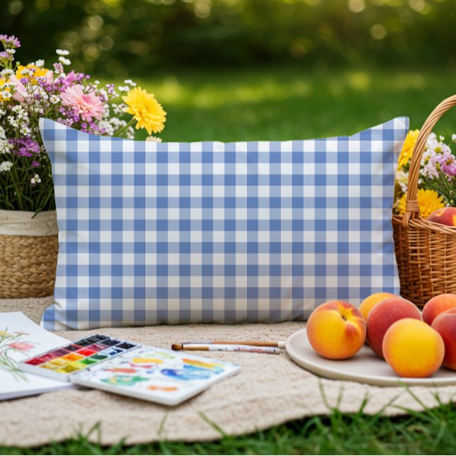 Almofada Lombar Padrão Xadrez Azul Mini Gingham Cornflower (Criador carregado)