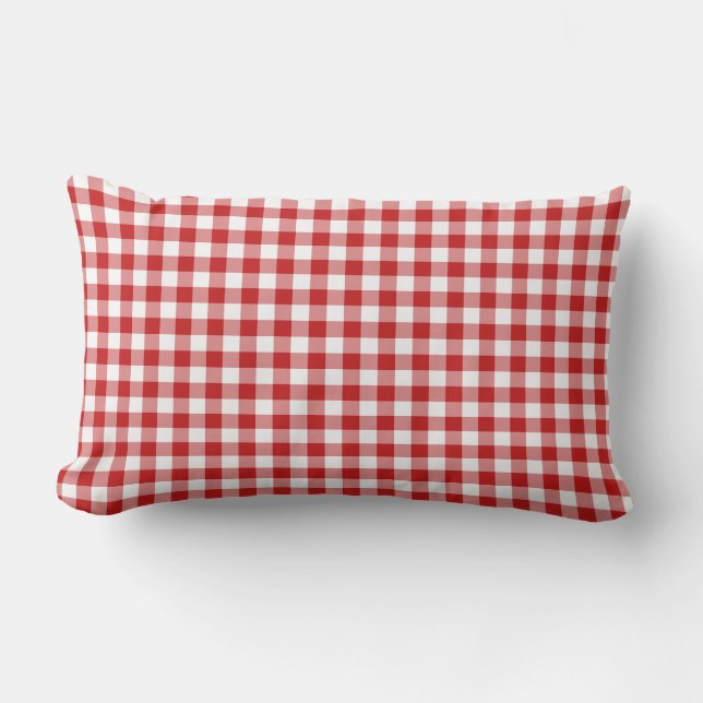 Almofada Lombar Padrão Xadrez Gingham Mini Vermelho Branco (Frente)