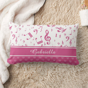 Almofada Lombar Padrões de cor rosa e notas de música personaliz