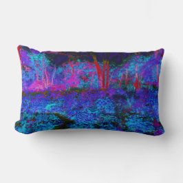 Almofada Lombar Paisagem de Jardim Impressionista Azul Escuro e Ve