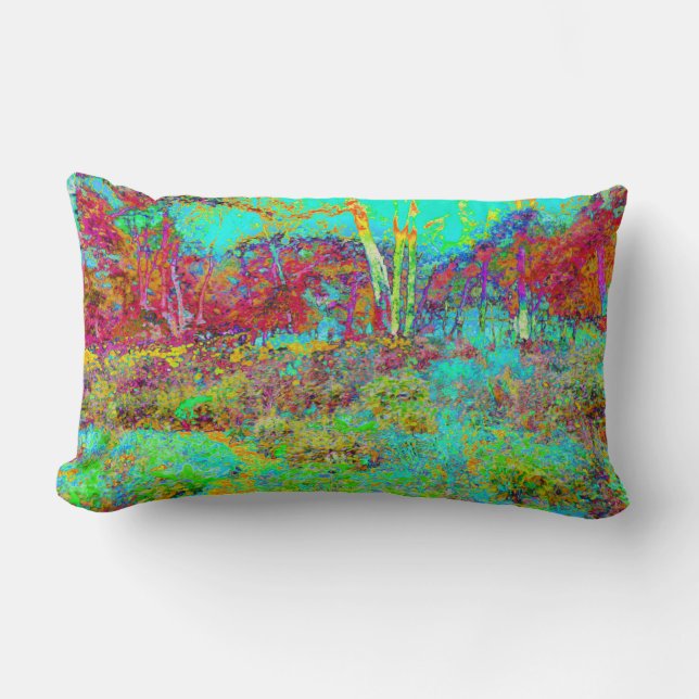 Almofada Lombar Paisagem Dourada do outono psicodélico e do jardim (Frente)