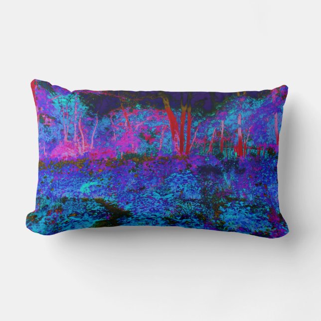 Almofada Lombar Paisagem Impressionista Azul Escuro e Jardim Verme (Frente)