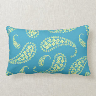 Almofada Lombar Paisley azul e amarelo