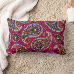 Almofada Lombar Paisley Clássico Vermelho Azul Marinho Amarelo Flo
