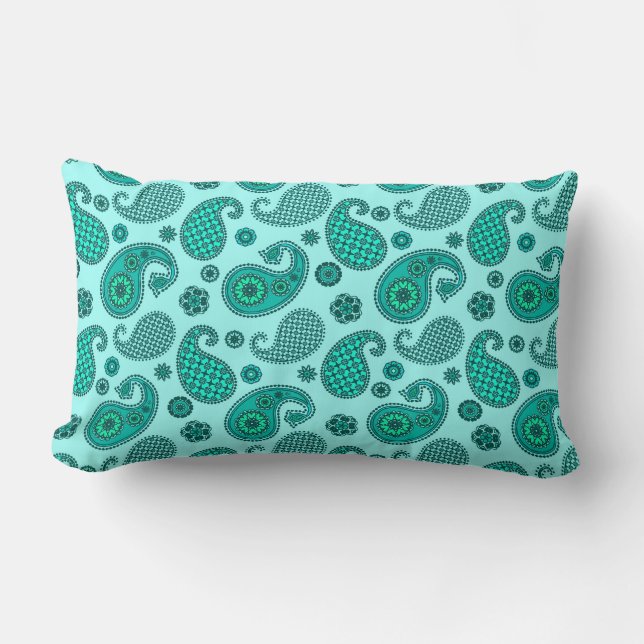 Almofada Lombar Paisley Pattern, Aqua e Turquoise (Frente)
