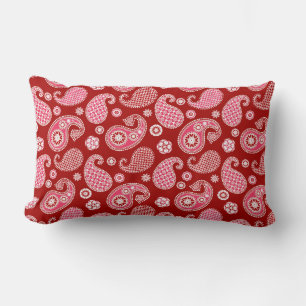 Almofada Lombar Paisley Pattern, Vermelho Escuro, Branco e Rosa Co