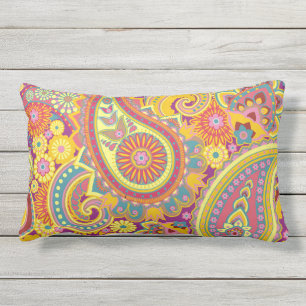 Almofada Lombar Paisley Patterno Amarelo Vermelho Púrpura Laranja
