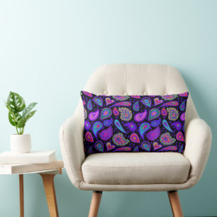 Almofada Lombar Paisley Roxo Perfeitamente Bonito a Preto