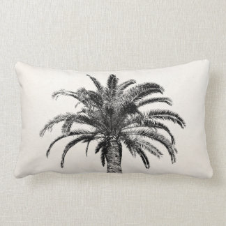 Almofada Lombar Palmeira tropical retro da ilha em preto e branco