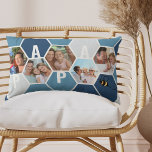 Almofada Lombar Papa Honeycomb Fotografia Colagem 4 - Nome da Letr<br><div class="desc">Travesseiro de fotos em Honeycomb - editável para qualquer nome de 4 letras, como PAPA e personalizado com 5 de suas fotos favoritas, que são exibidas como uma colagem de fotos em forma de hexágono. O padrão geométrico dos favos de mel está em tons de azul e branco e decorado...</div>