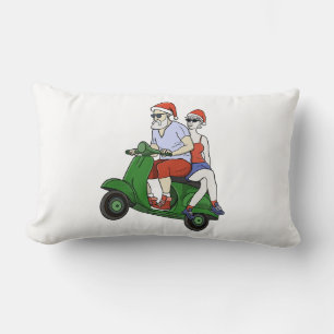 Almofada Lombar Papai Noel e a Sra. Claus andando de scooter