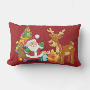 Almofada Lombar Papai noel e rena pela árvore de Natal com