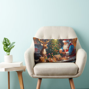 Almofada Lombar Papais noeis N Reindeer fazem pão de gengibre casa