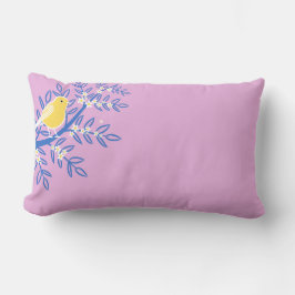 Almofada Lombar Pássaro Amarelo Ilustrado em um Fundo Rosa
