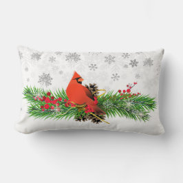 Almofada Lombar Pássaro Cardinal com Flocos de Neve