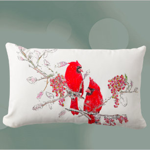 Almofada Lombar Pássaro Cardinal Vermelho na Neve
