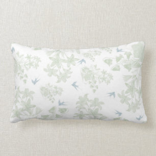 Almofada Lombar Pássaros cinzentos florais elegantes do vintage