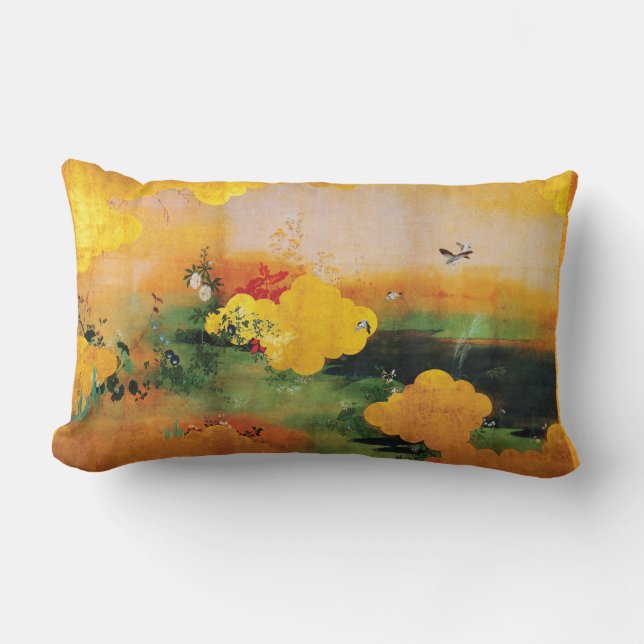 Almofada Lombar pássaros dos 1800s/flores japoneses das quatro (Frente)