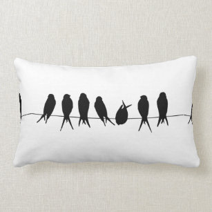 Almofada Lombar Pássaros em um travesseiro preto & branco do fio